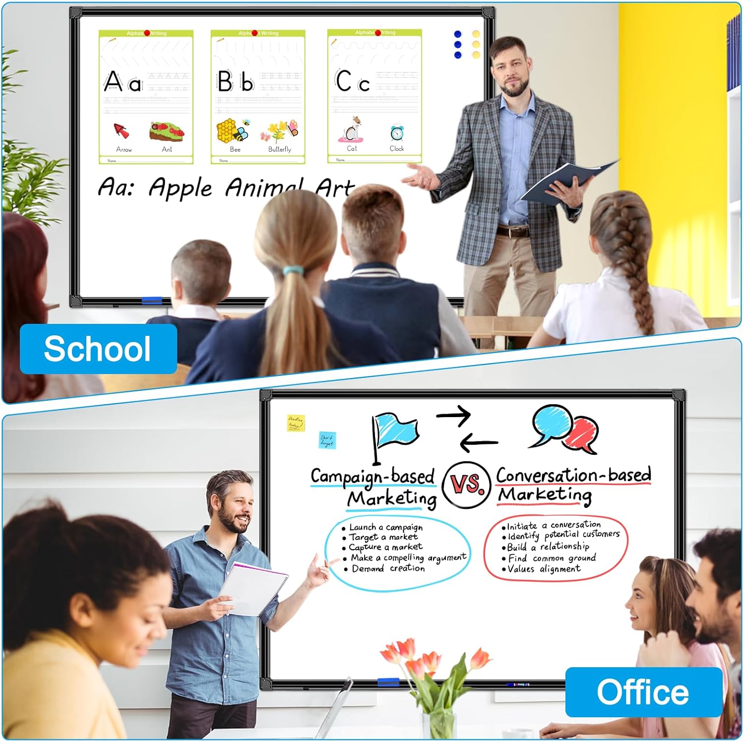 40"x30" Magnetic White Board Dry Erase Wall Mount Whiteboard - with Black Aluminum Frame