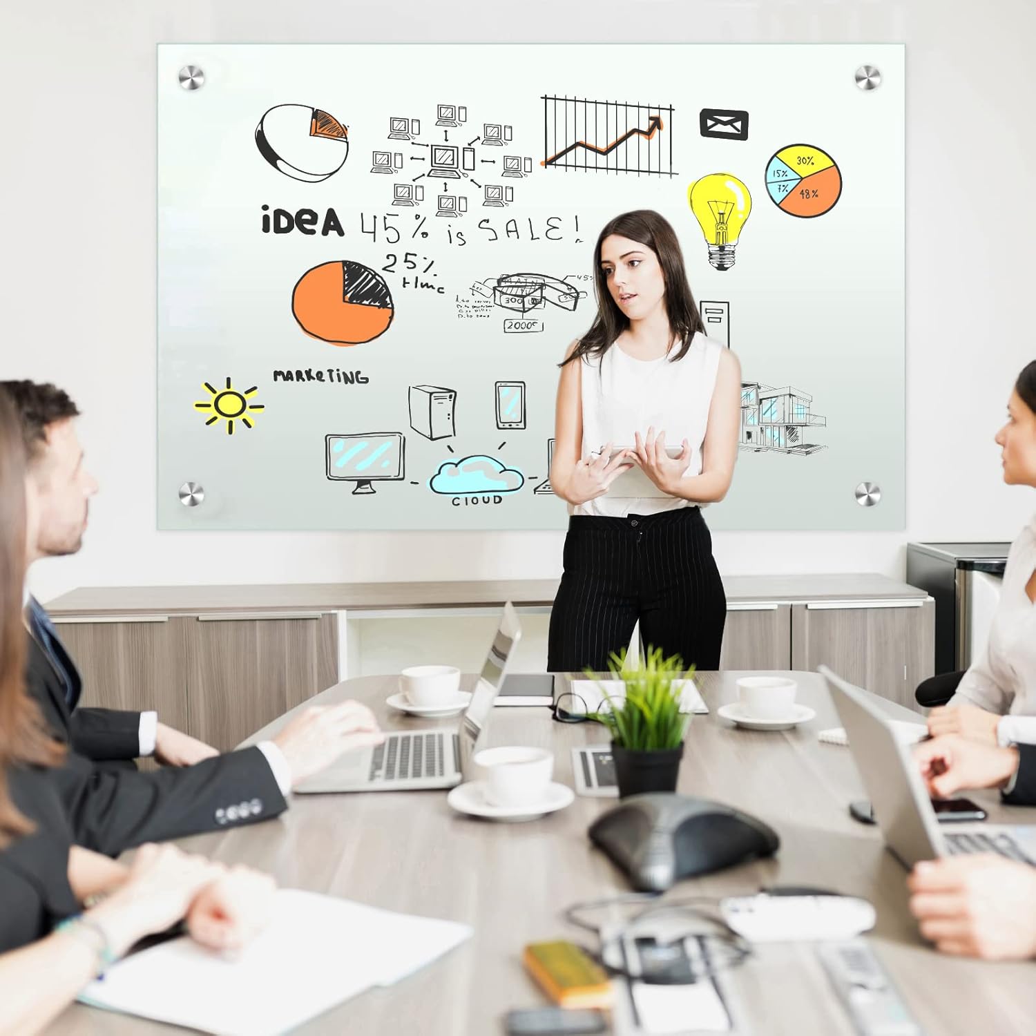 72"x40" Dry Erase White Board for Wall Magnetic Glass Frameless Whiteboard Mount