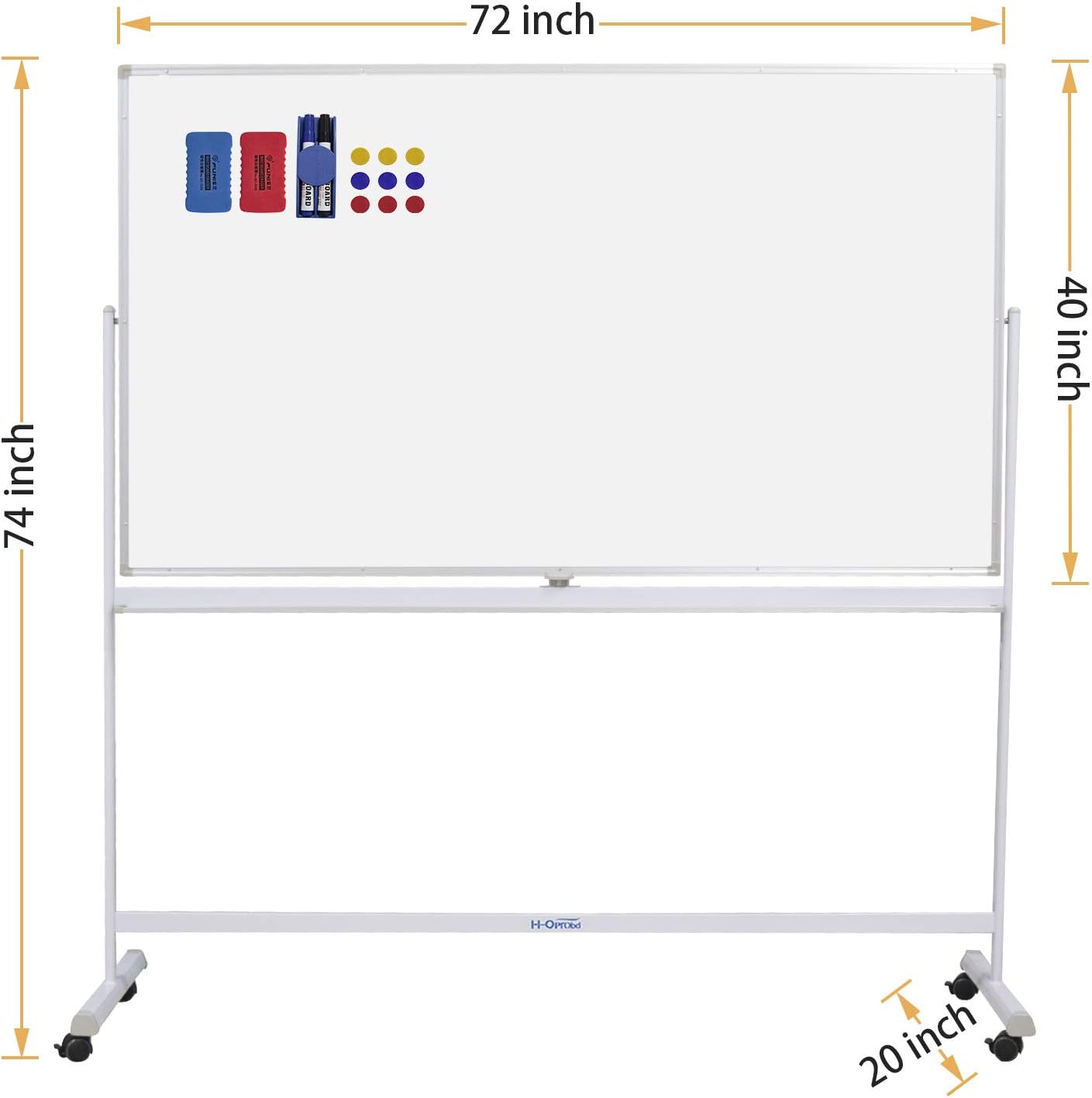 72"x40" Mobile Whiteboard Magnetic Dry Erase Board with Stand Double-Sided Rolling Whiteboard