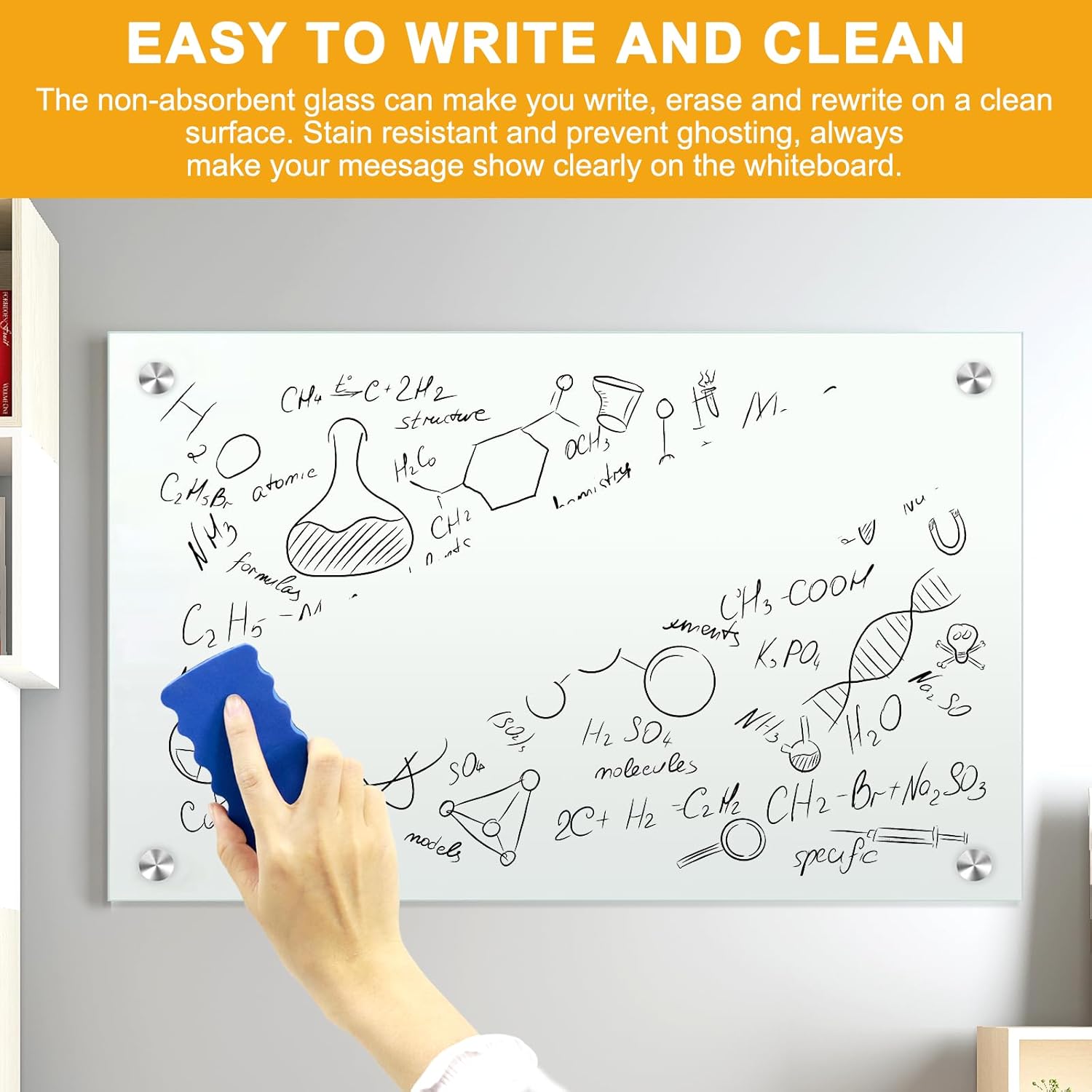 36" x 24" (2pcs) Glass White Board for Wall Dry Erase Board Magnetic Presentation Whiteboard