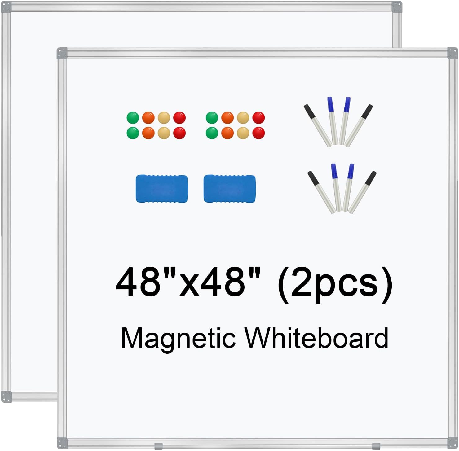 48"x48"/4' x 4' (2 Pack) Dry Erase Board for Wall Magnetic Presentation Whiteboard
