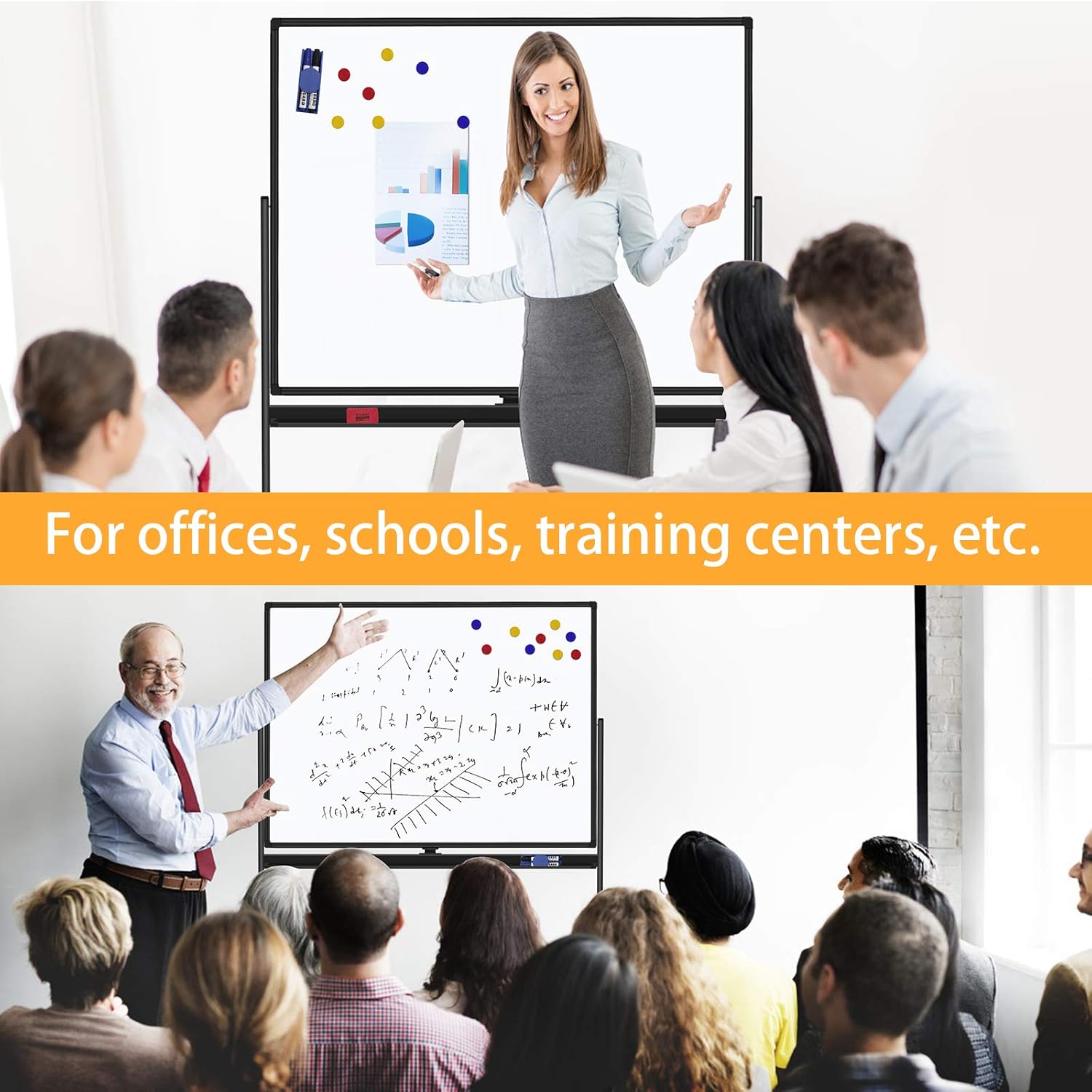 48"x36" Mobile Whiteboard Double-Sided Magnetic Dry Erase Board on Wheels