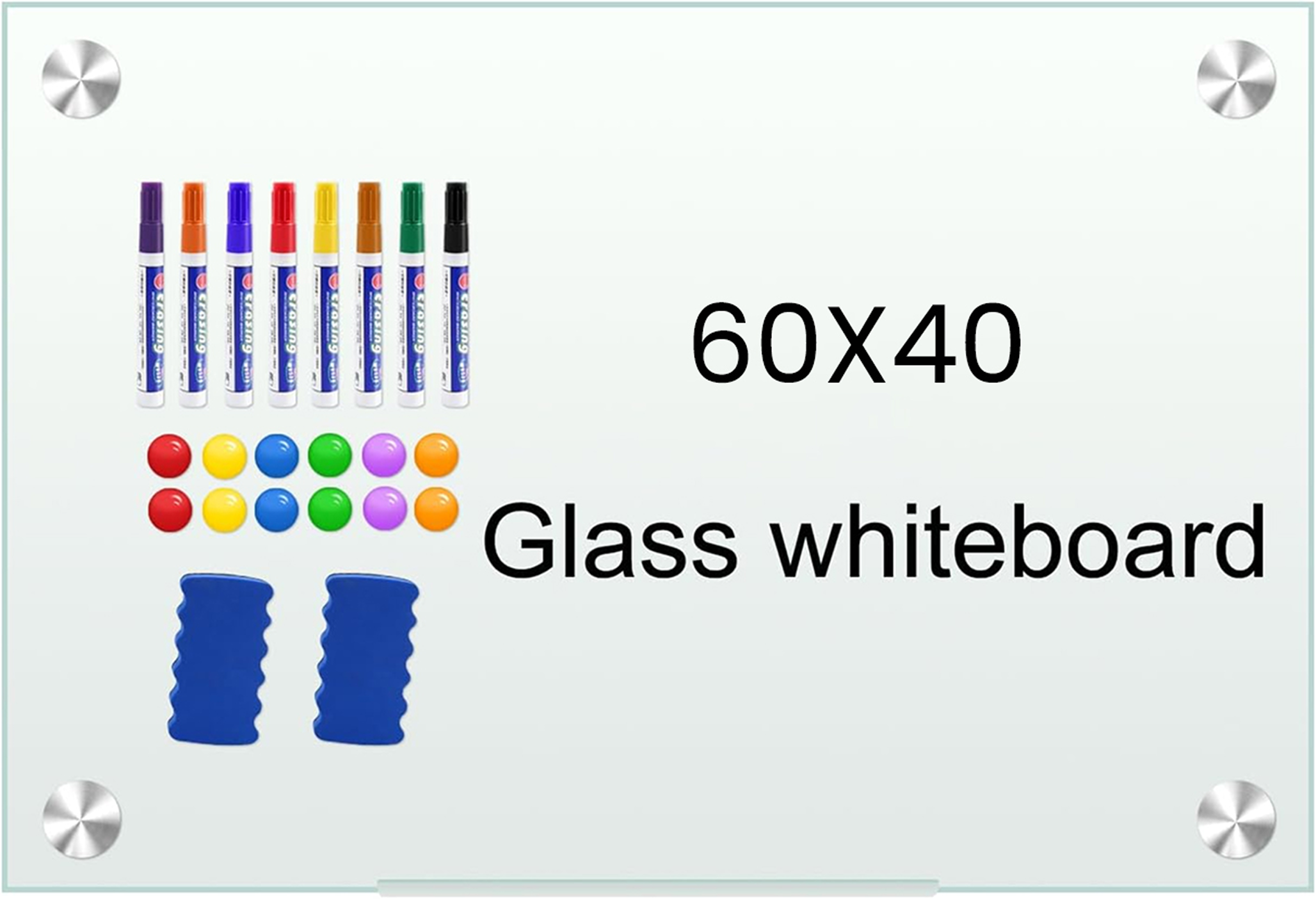 60"x40"Glass Whiteboard Magnetic Dry Erase White Board for Wall