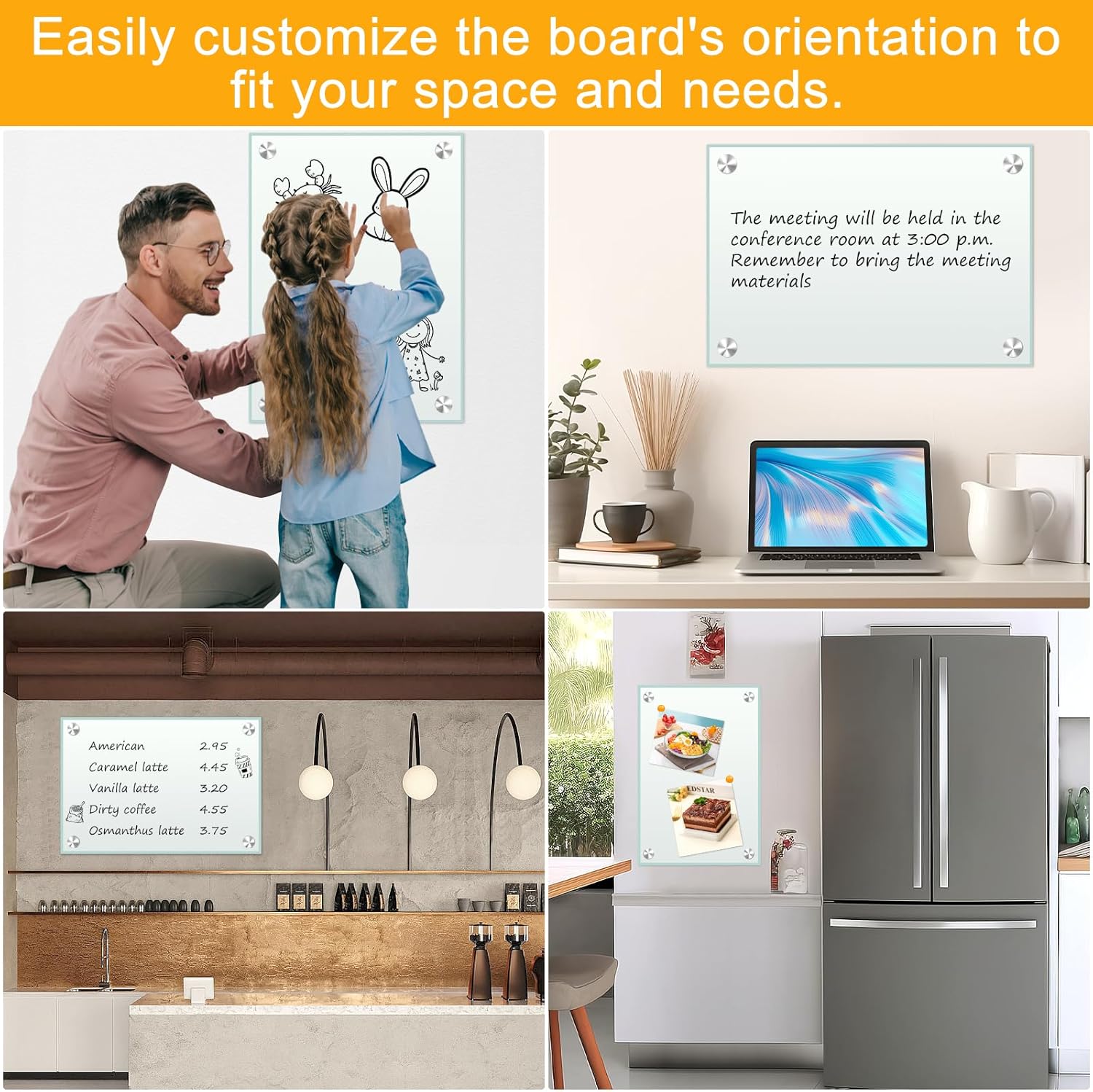 24”x18“ White Board Magnet Dry Erase Boards Frameless Magnetic Glass Whiteboard for Wall