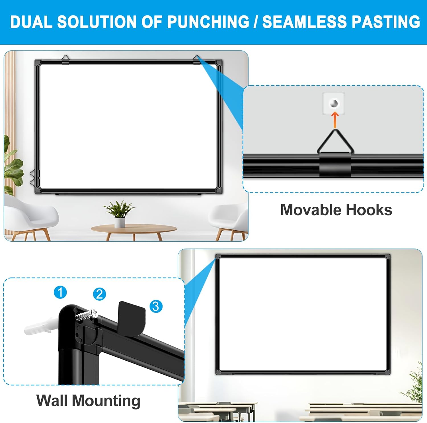 48"x30" Magnetic White Board Dry Erase Wall Mount Whiteboard