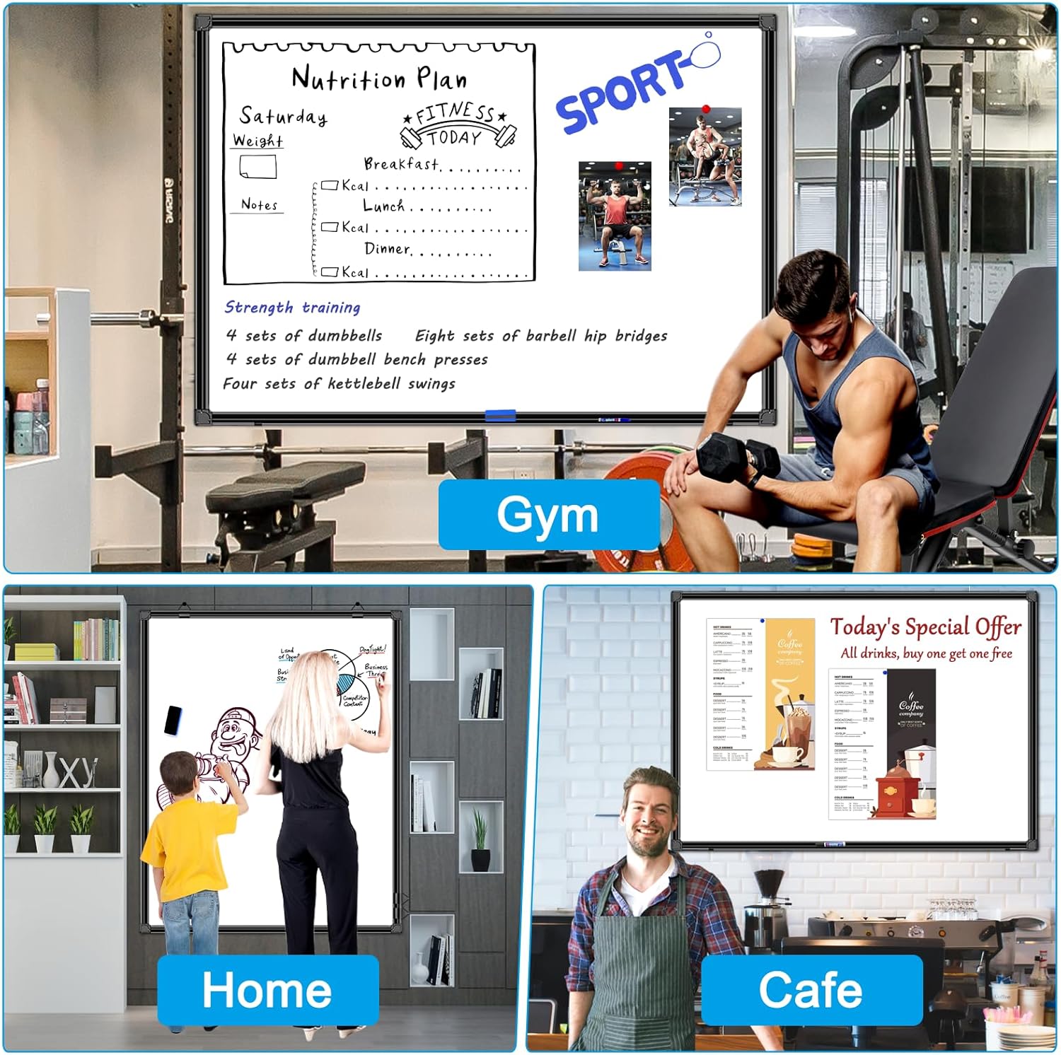 48"x30" Magnetic White Board Dry Erase Wall Mount Whiteboard