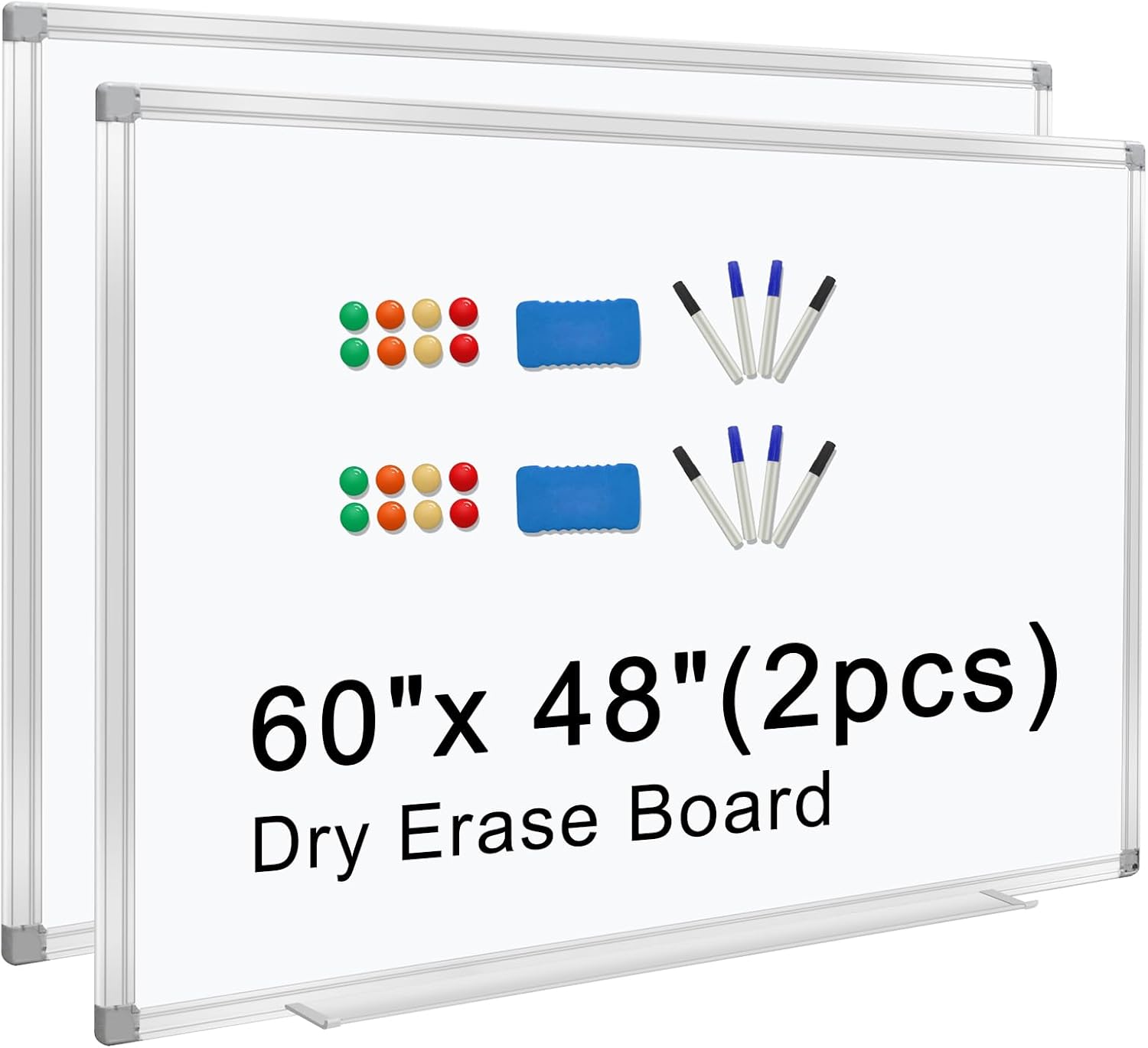 60" x 48"/5' x 4' (2 Pack) Dry Erase Board for Wall, Magnetic Presentation Whiteboard with Long Pen Tray