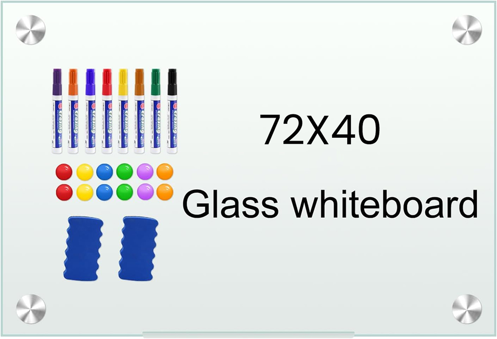 72"x40" Dry Erase White Board for Wall Magnetic Glass Frameless Whiteboard Mount