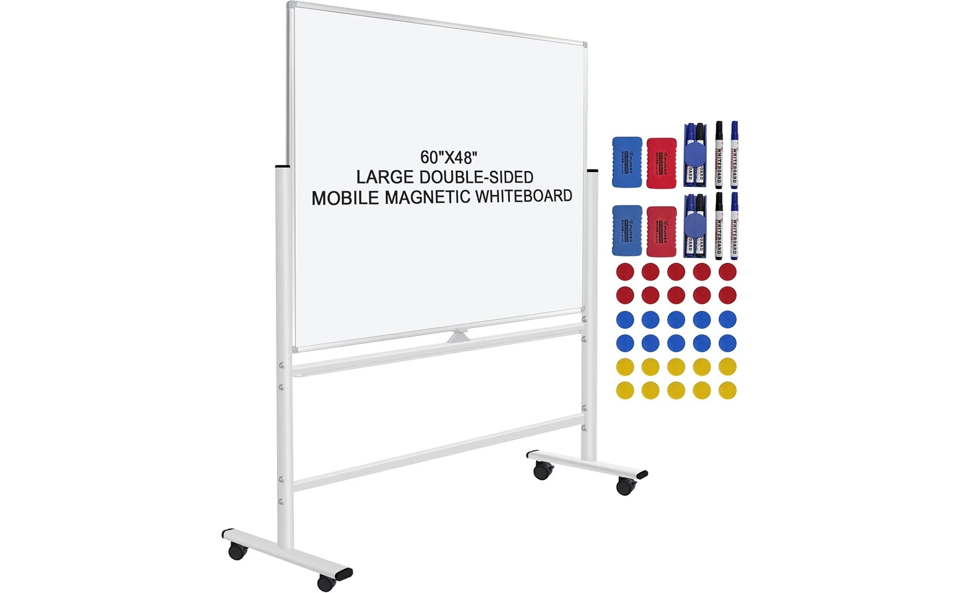 60"x48" Mobile Whiteboard Double-Sided Magnetic Dry Erase Board on Wheels